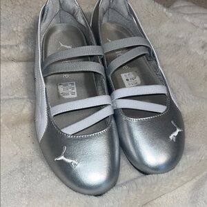 Puma Metallic Silver Flats with White Straps